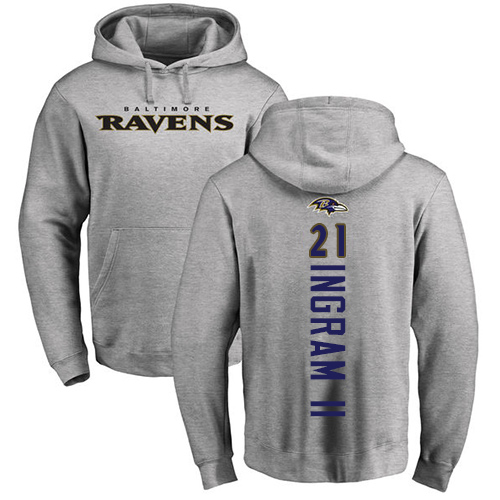 Men Baltimore Ravens Ash Mark Ingram II Backer NFL Football #21 Pullover Hoodie Sweatshirt->baltimore ravens->NFL Jersey